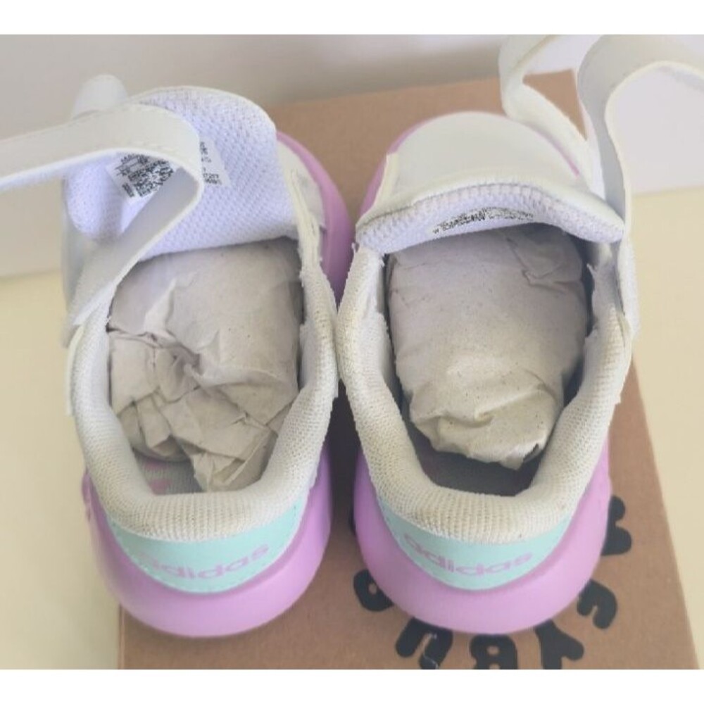 Adidas Grand Court 2.0 Girls Infant Shoes Size 4K White Turquoise Purple - Picture 6 of 11